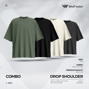 4-Piece T-Shirt Combo (Black, Off White, Olive & Dark Brown) - M